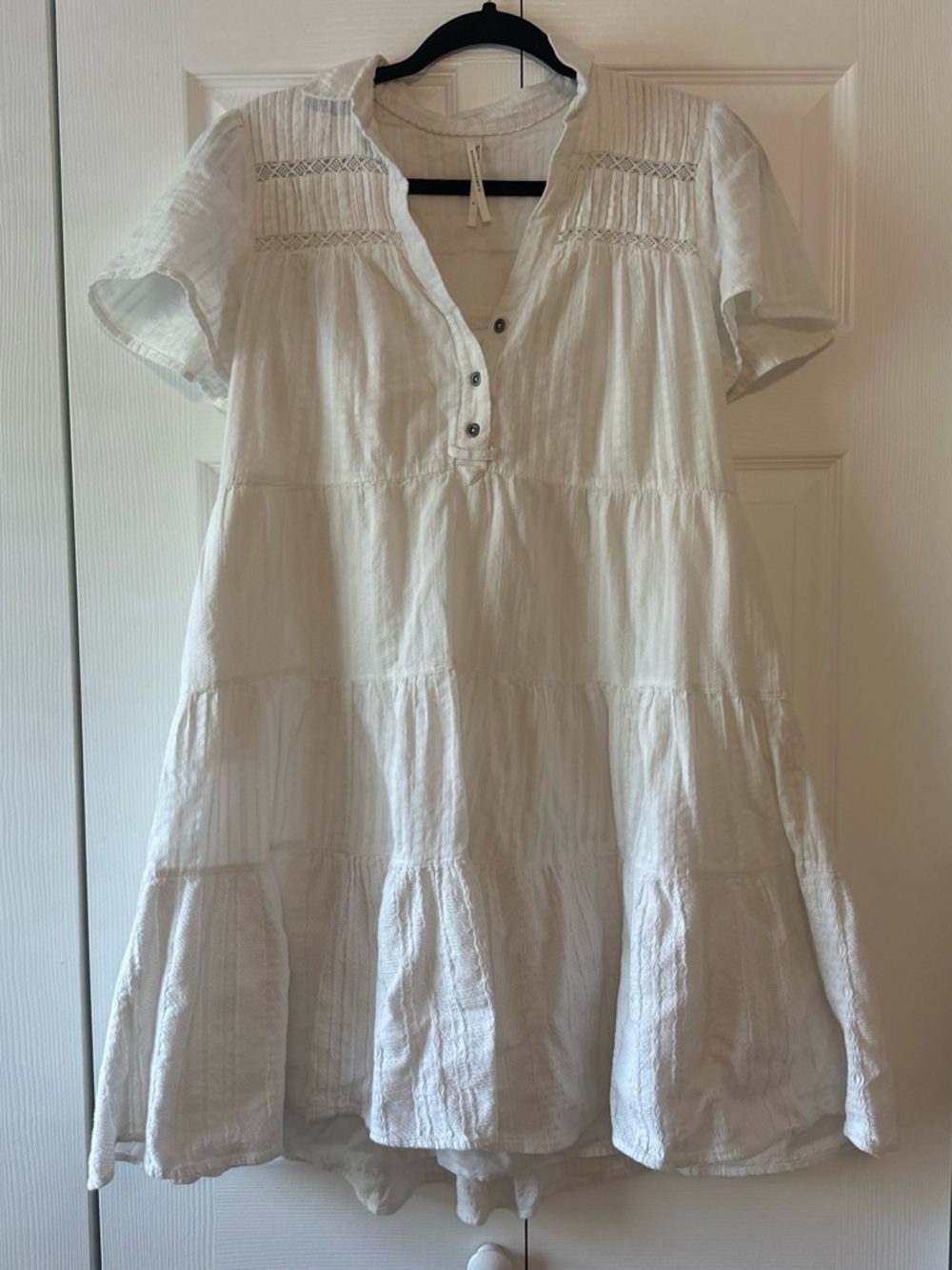 Anthropologie White Tiered Short-Sleeve Mini Dress